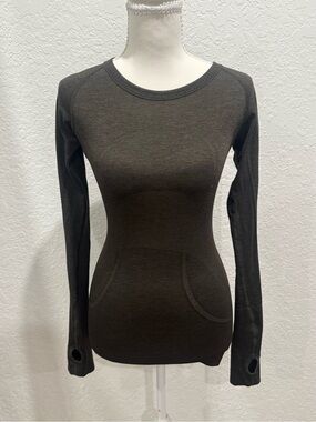 lululemon athletica Black/dark Greenish Seamless Long-Sleeve Active Top